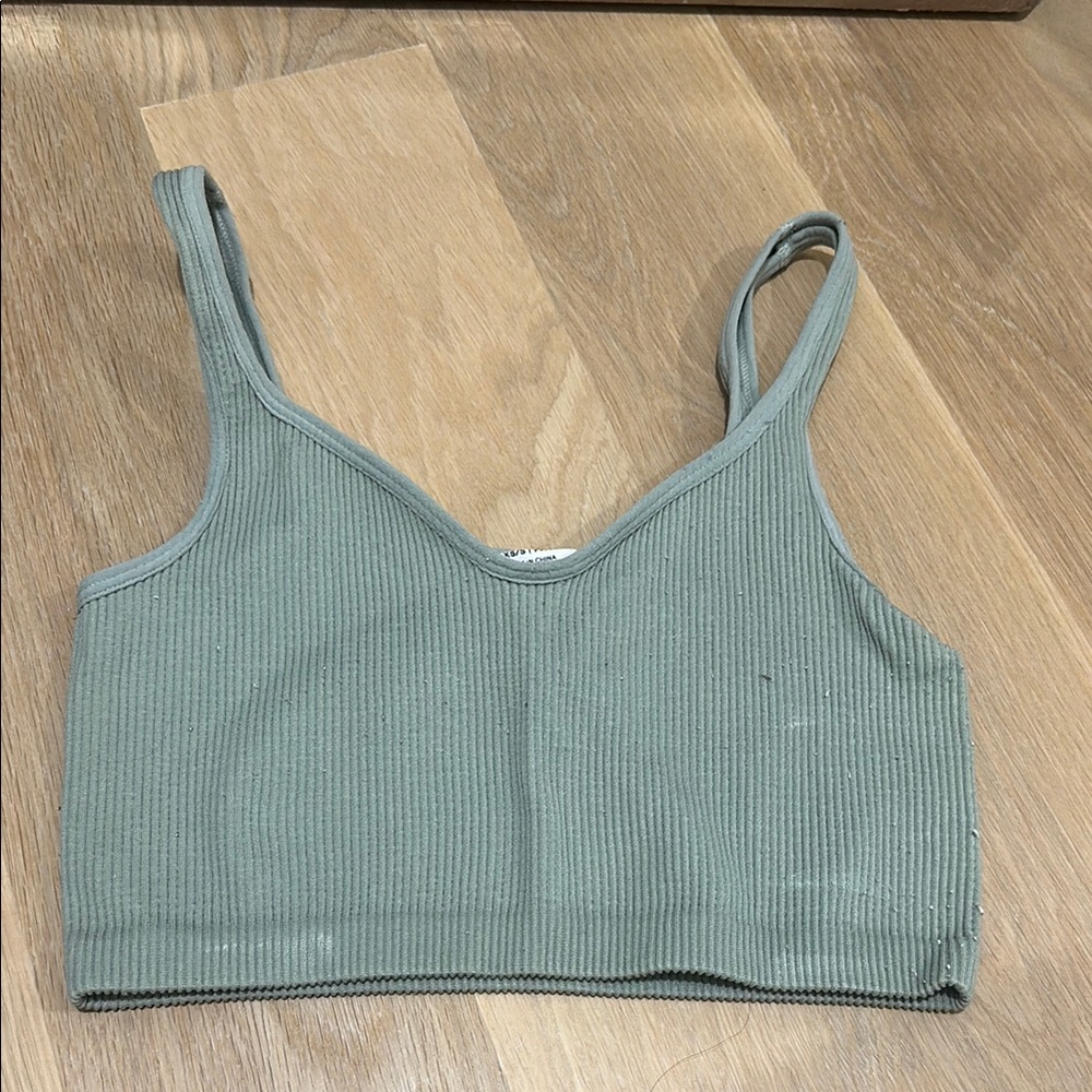 Sage Green Ribbed Crop Top